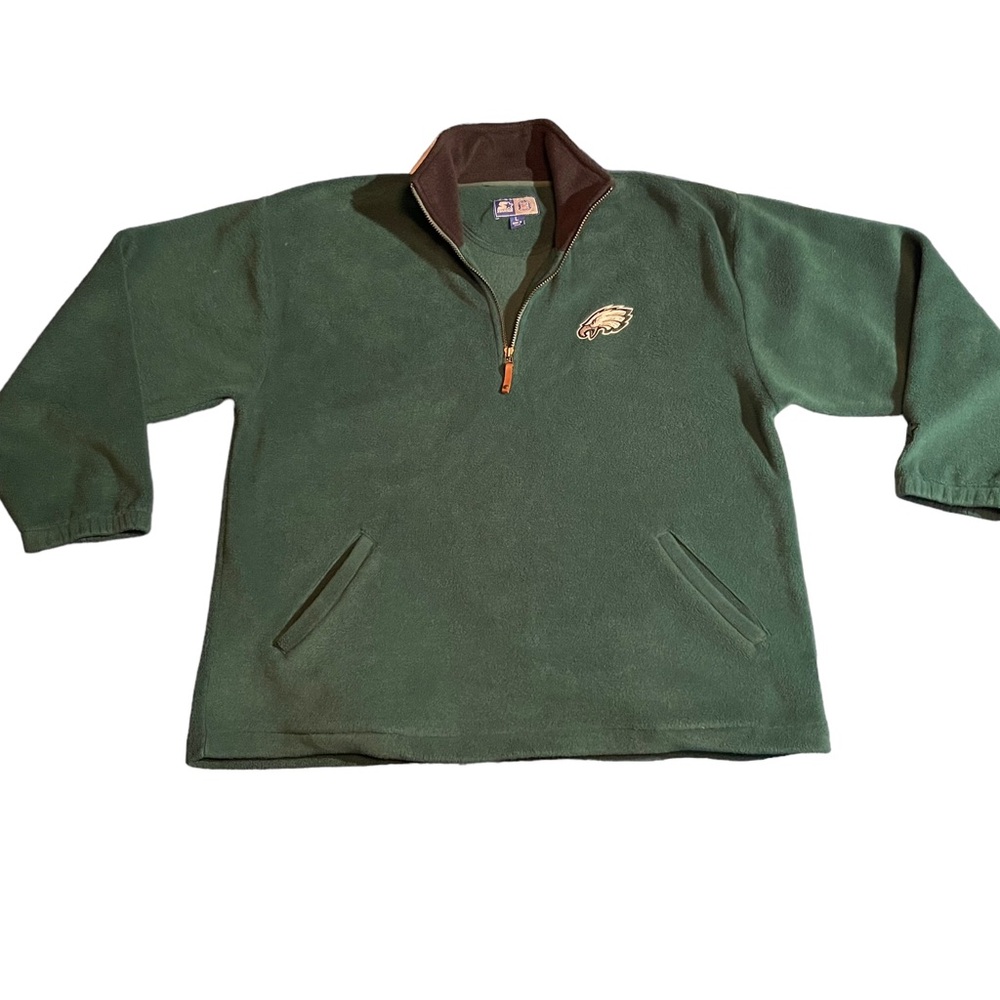 STARTER Green Pullover Fleece with Brown Collar & Eagles Logo